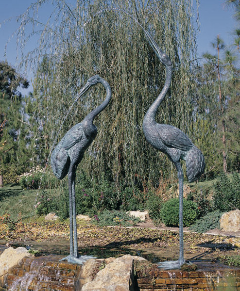 Crane set piped Water Feature Bronze Statues fountain spitter spouting statuary